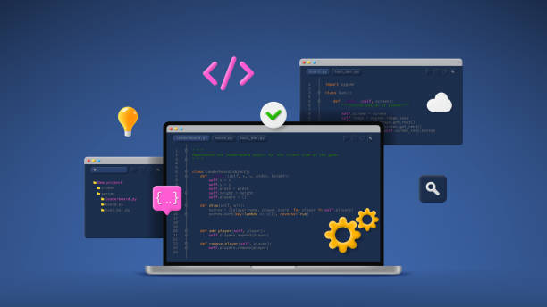 concept of computer programming or developing software or game - 系統(tǒng)軟件開發(fā) 幅插畫檔、美工圖案、卡通及圖標(biāo)